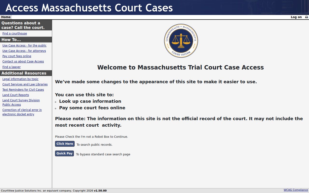 Bristol County resident lookup through the MassCourts public eAccess search