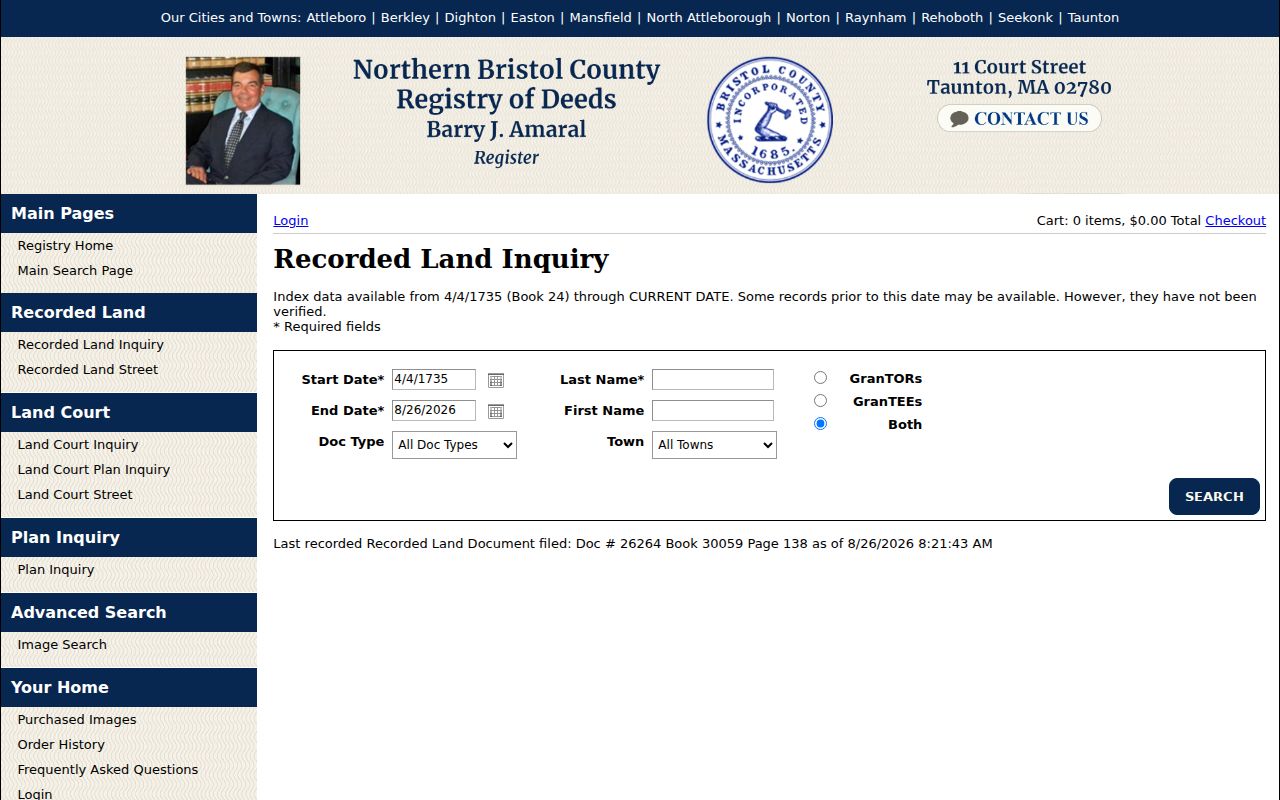 Bristol County residents directory Northern Registry recorded land inquiry