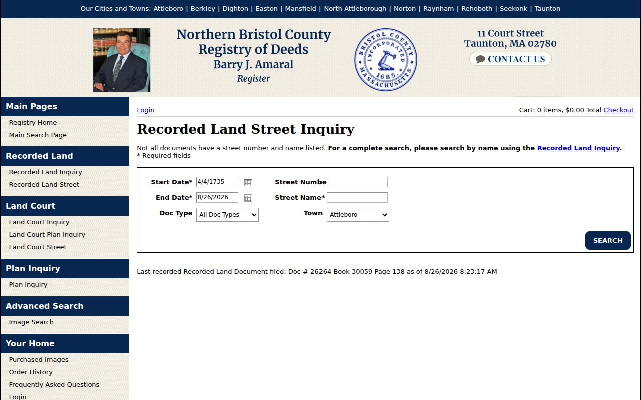 Bristol County street directory Northern Bristol Registry recorded land street search